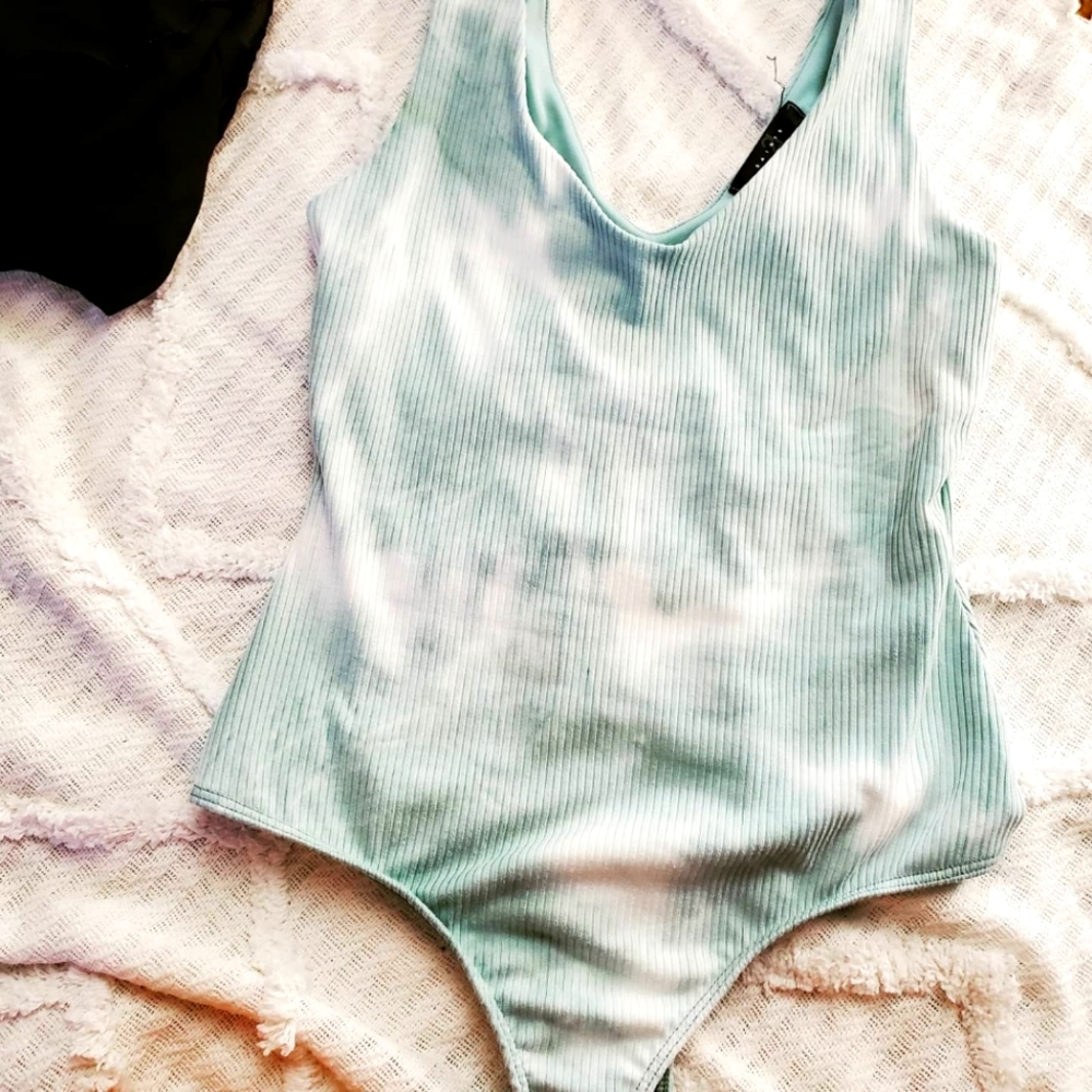 Blue tie due body suit